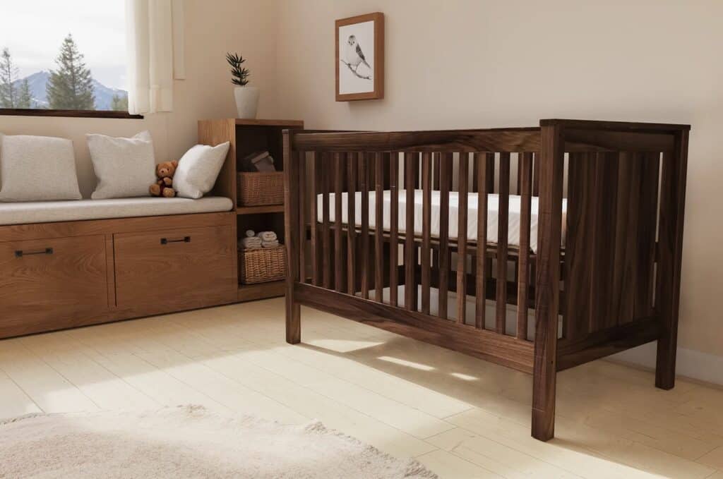 a nursery including a crib